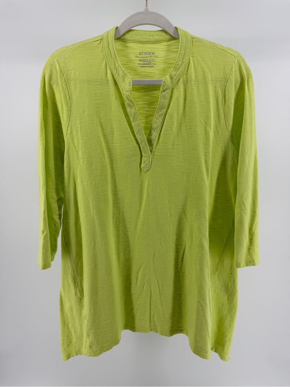 Chico's Lime Green Cotton Modal Split Neck Tunic Top, Women's Medium